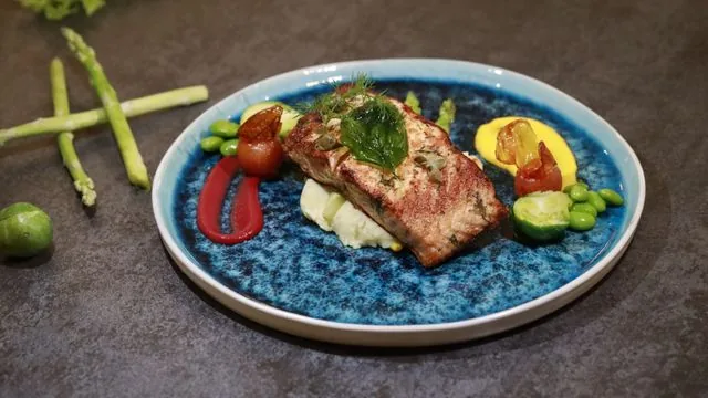 Salmon with Potato Mash and Peas